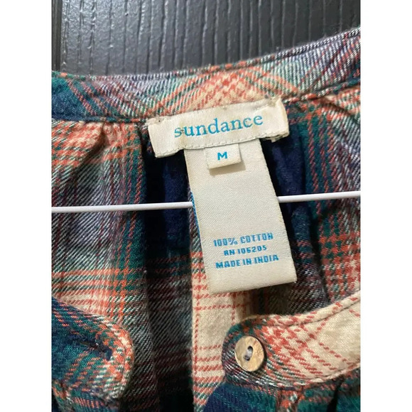 Sundance Dreamer Plaid Henley Raw Hem Flannel Top Size Medium - Picture 4 of 5